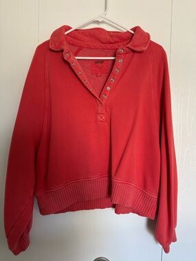 aerie Coral Snap-Front Fleece Pullover